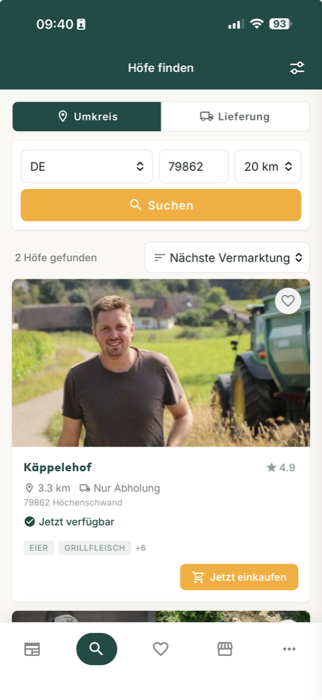 Bauerndiele-App: Höfe im Umkreis von 20 km finden, mit Hofkarte des Käppelehofs
